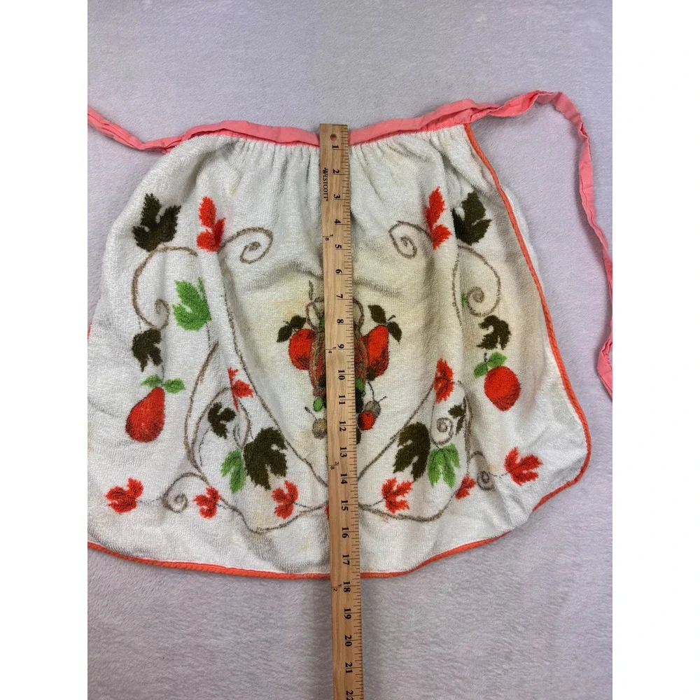 Vintage Cannon Terry Cloth Half Apron Fruit Grapes Leaves Retro Kitchen White